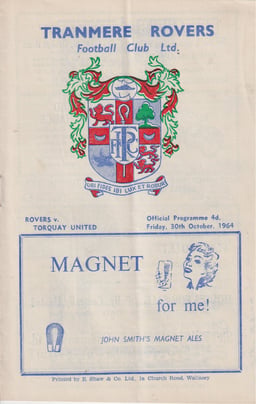 Tranmere Rovers v Torquay United Match Programme 1964-10-30